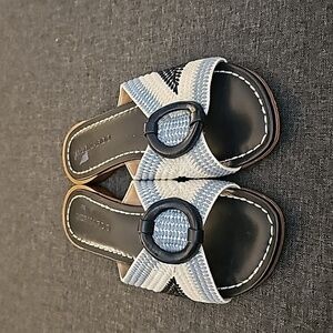 Grace Blue and Cream Sandals with X-Strap Design
